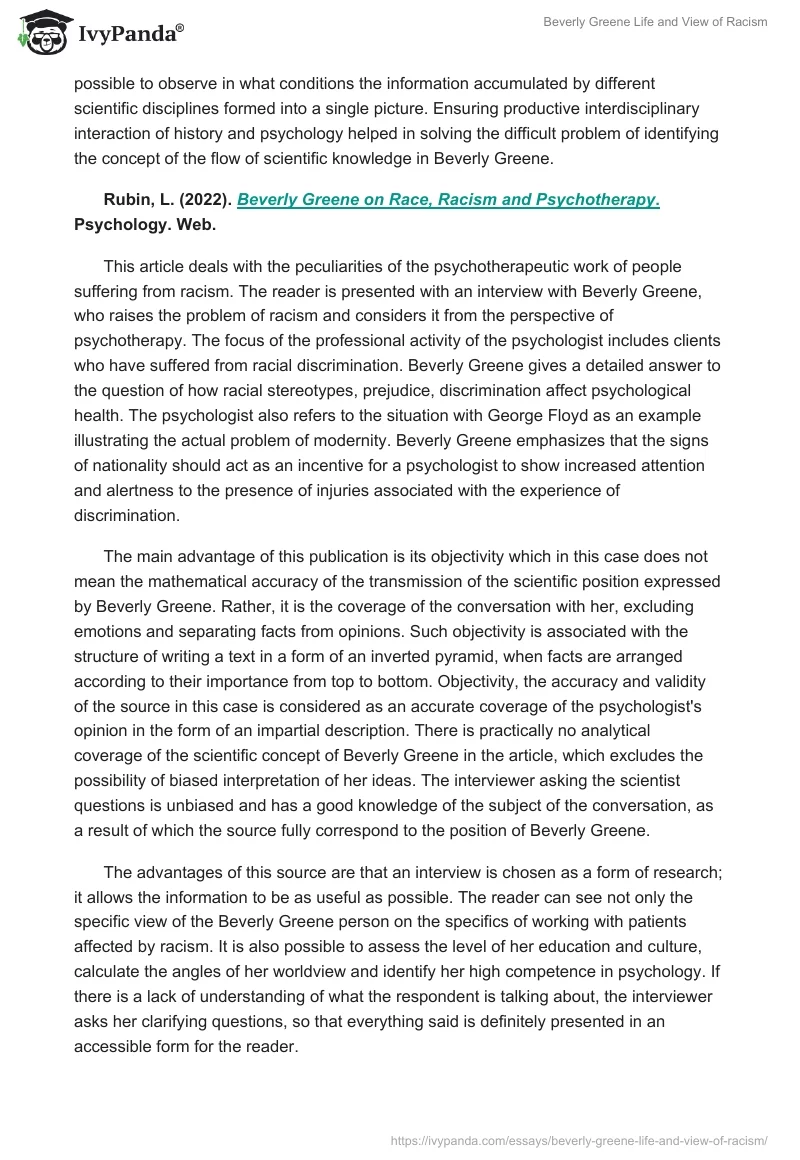 Beverly Greene Life and View of Racism. Page 2