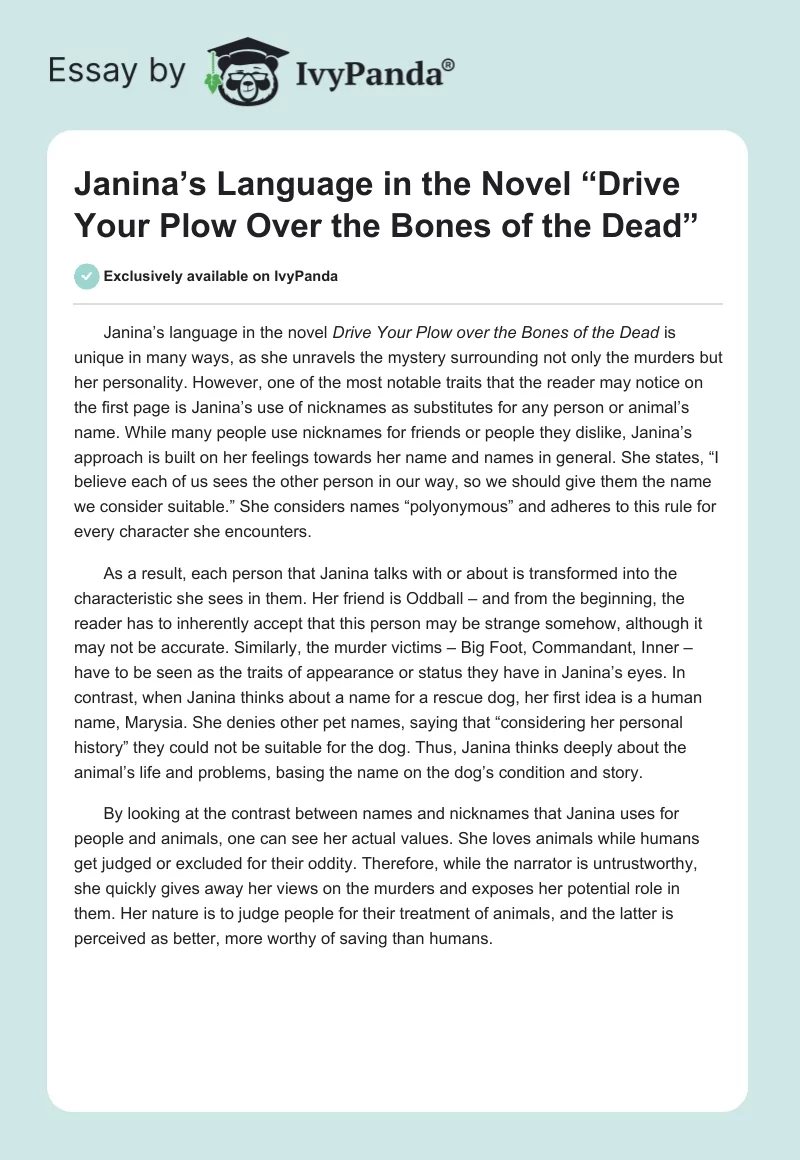 Janina’s Language in the Novel “Drive Your Plow Over the Bones of the Dead”. Page 1