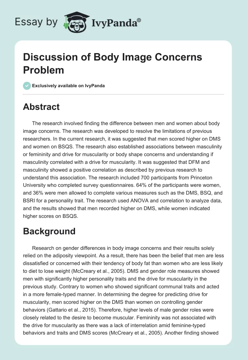 Discussion of Body Image Concerns Problem. Page 1