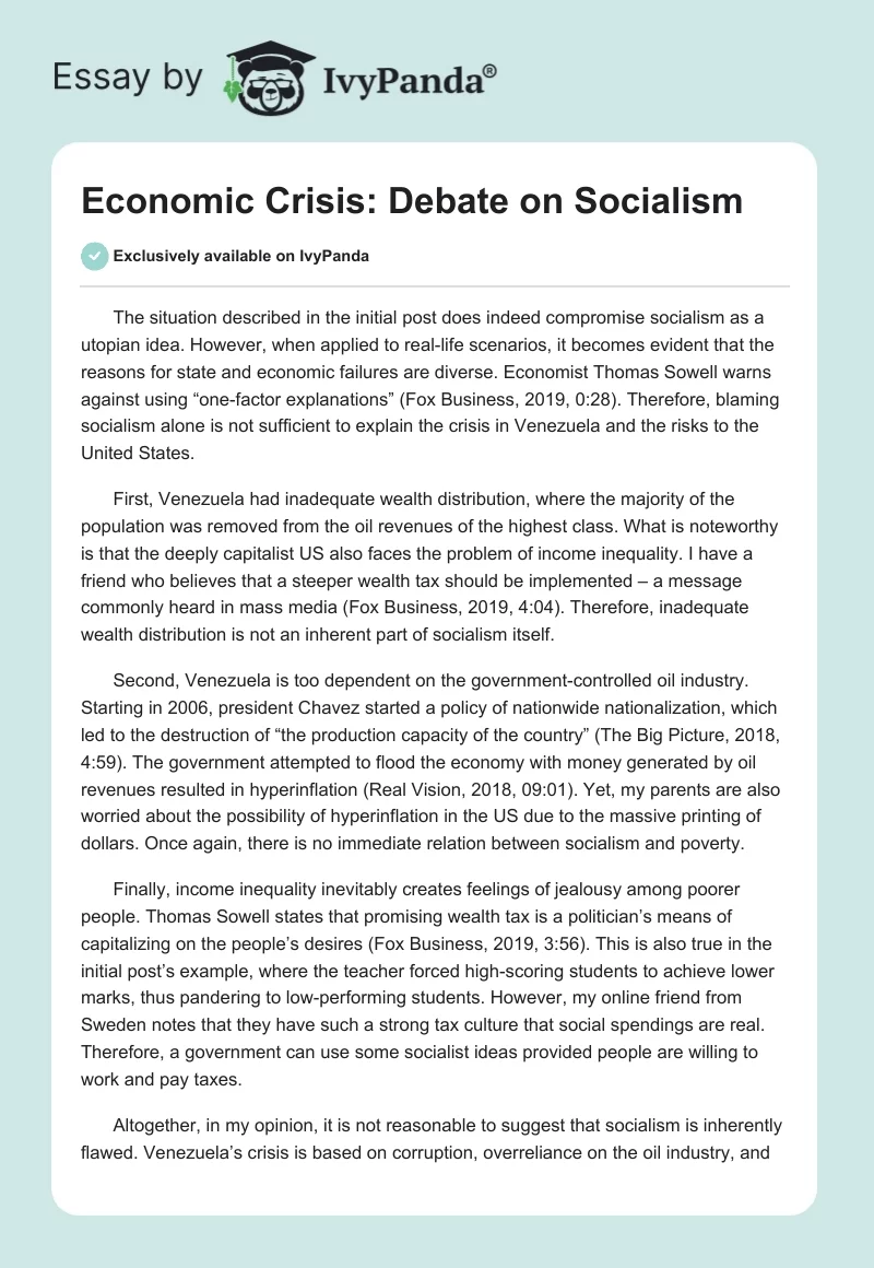 Economic Crisis: Debate on Socialism. Page 1