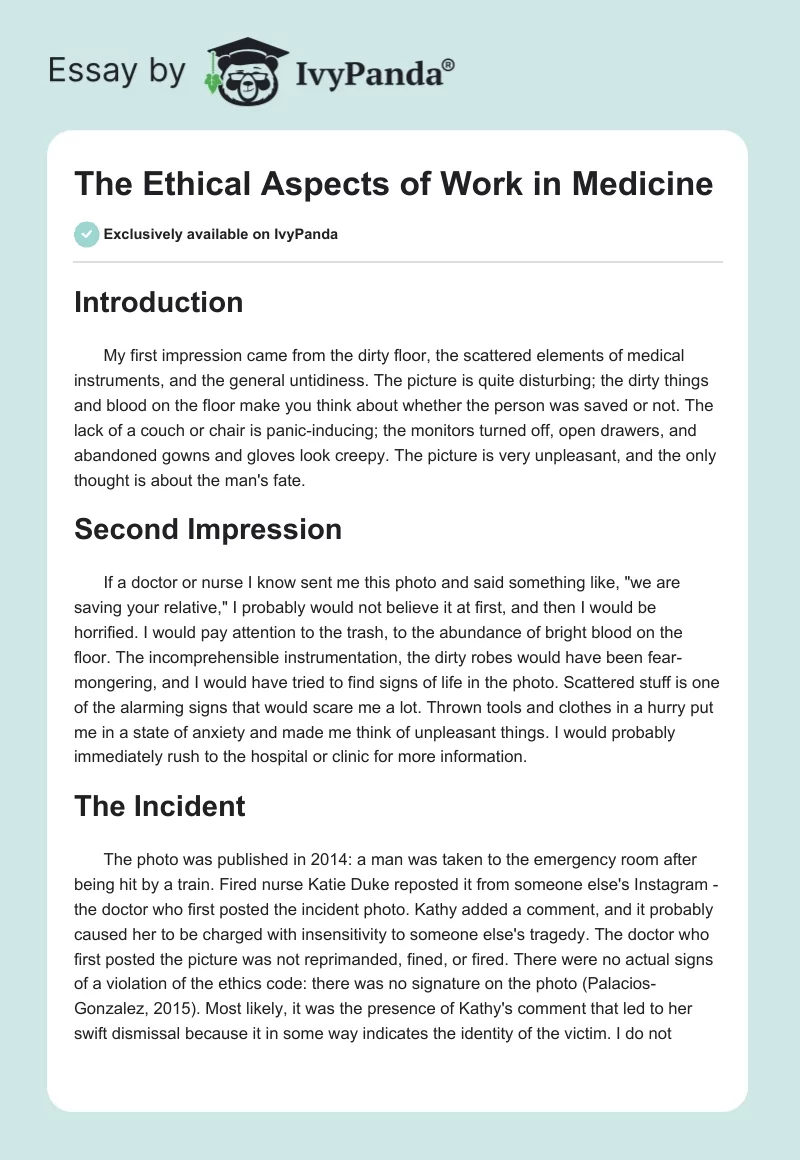 The Ethical Aspects of Work in Medicine. Page 1
