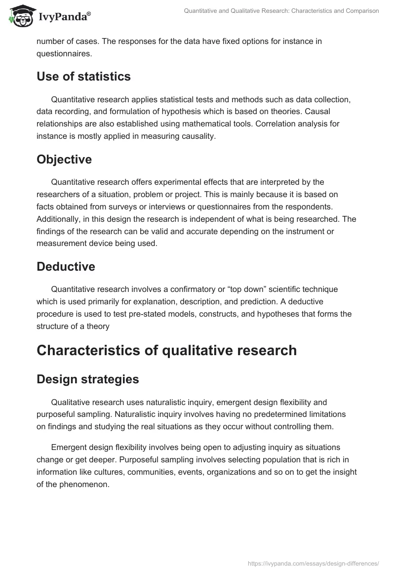 Quantitative and Qualitative Research: Characteristics and Comparison. Page 2
