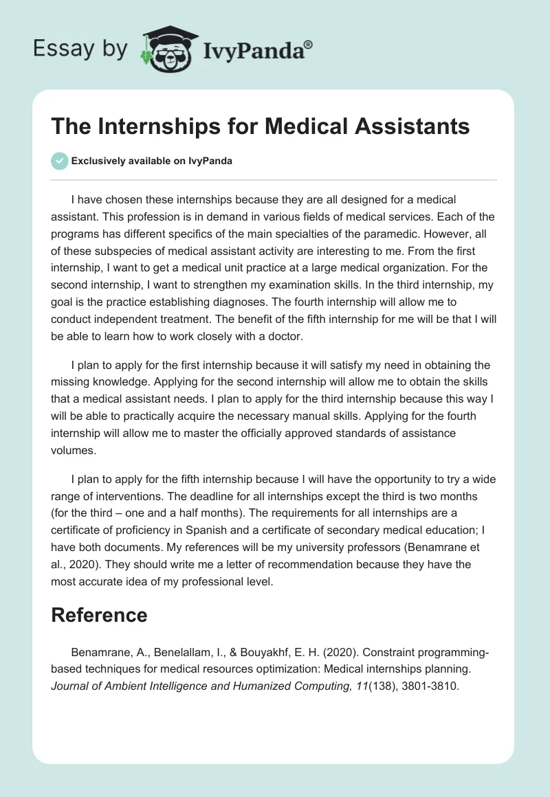 The Internships for Medical Assistants. Page 1