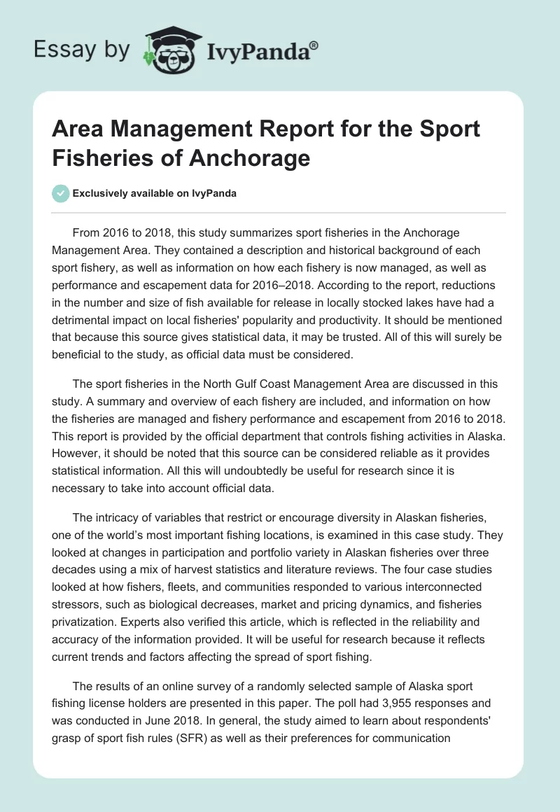 Area Management Report for the Sport Fisheries of Anchorage. Page 1
