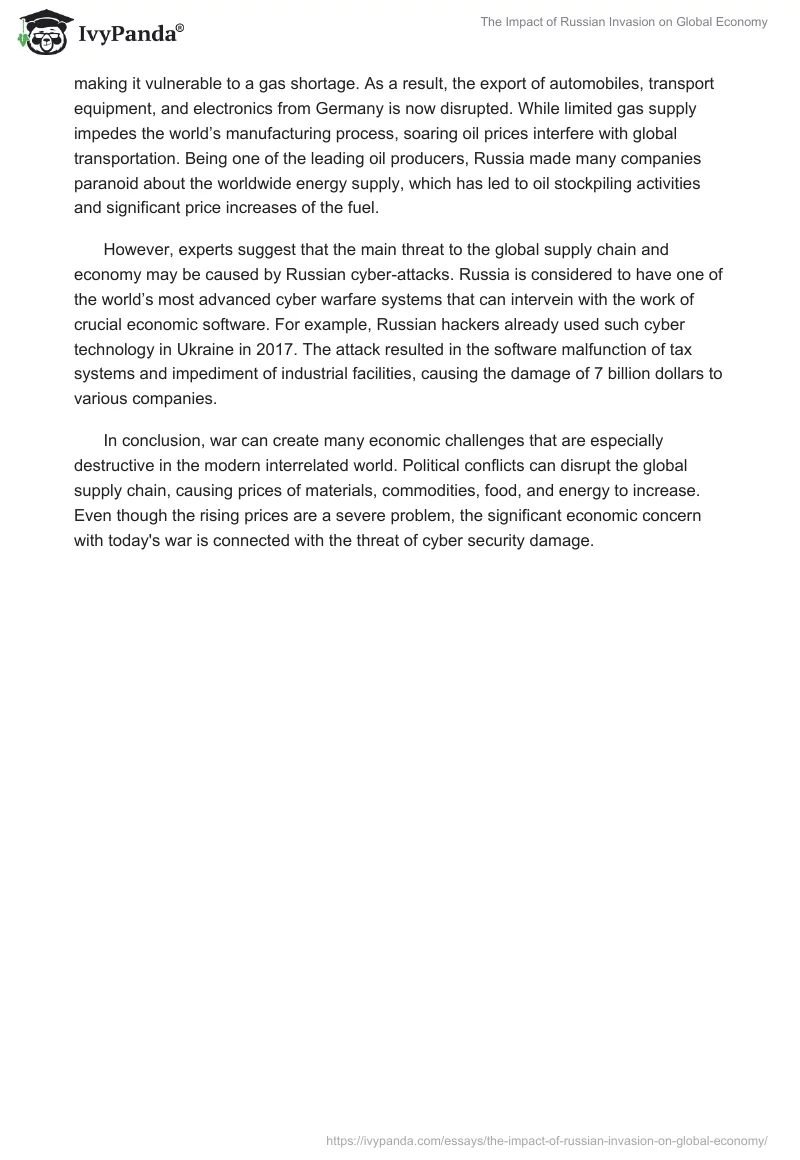 The Impact of Russian Invasion on Global Economy. Page 2