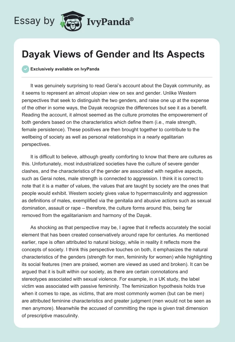 Dayak Views of Gender and Its Aspects. Page 1