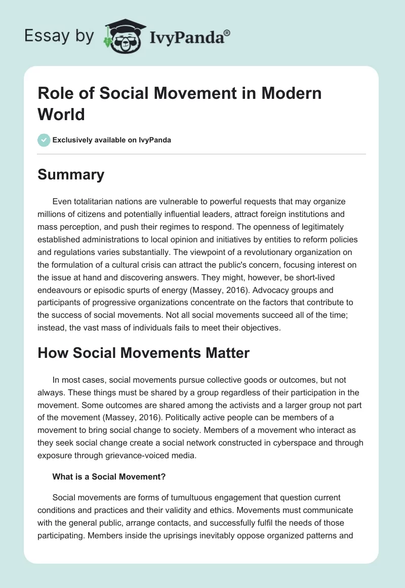 Role of Social Movement in Modern World. Page 1