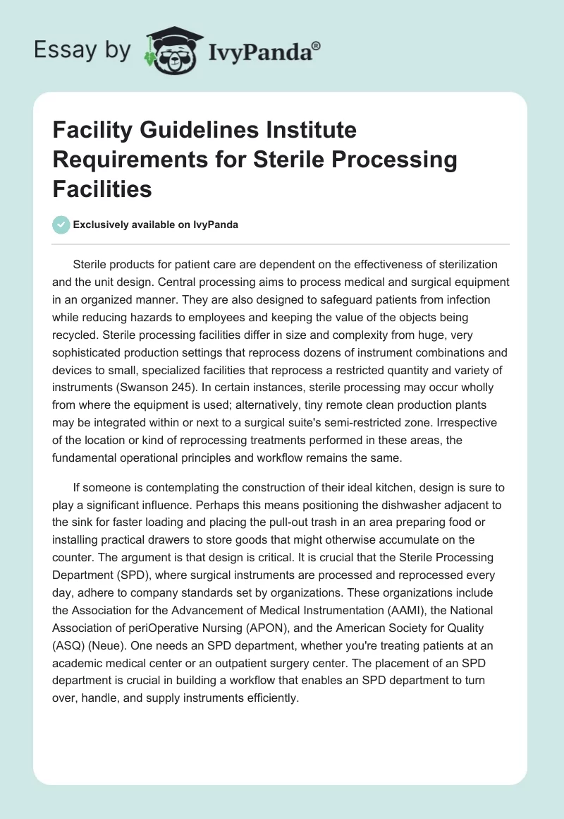 Facility Guidelines Institute Requirements for Sterile Processing Facilities. Page 1