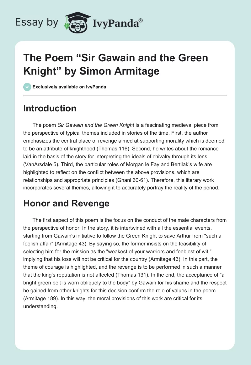 The Poem “Sir Gawain and the Green Knight” by Simon Armitage. Page 1
