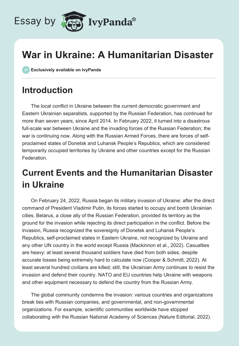 War in Ukraine: A Humanitarian Disaster. Page 1