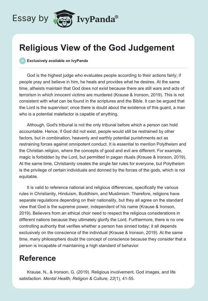Religious View of the God Judgement. Page 1