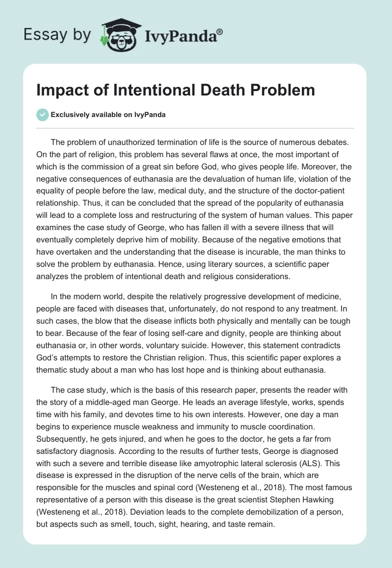 Impact of Intentional Death Problem. Page 1