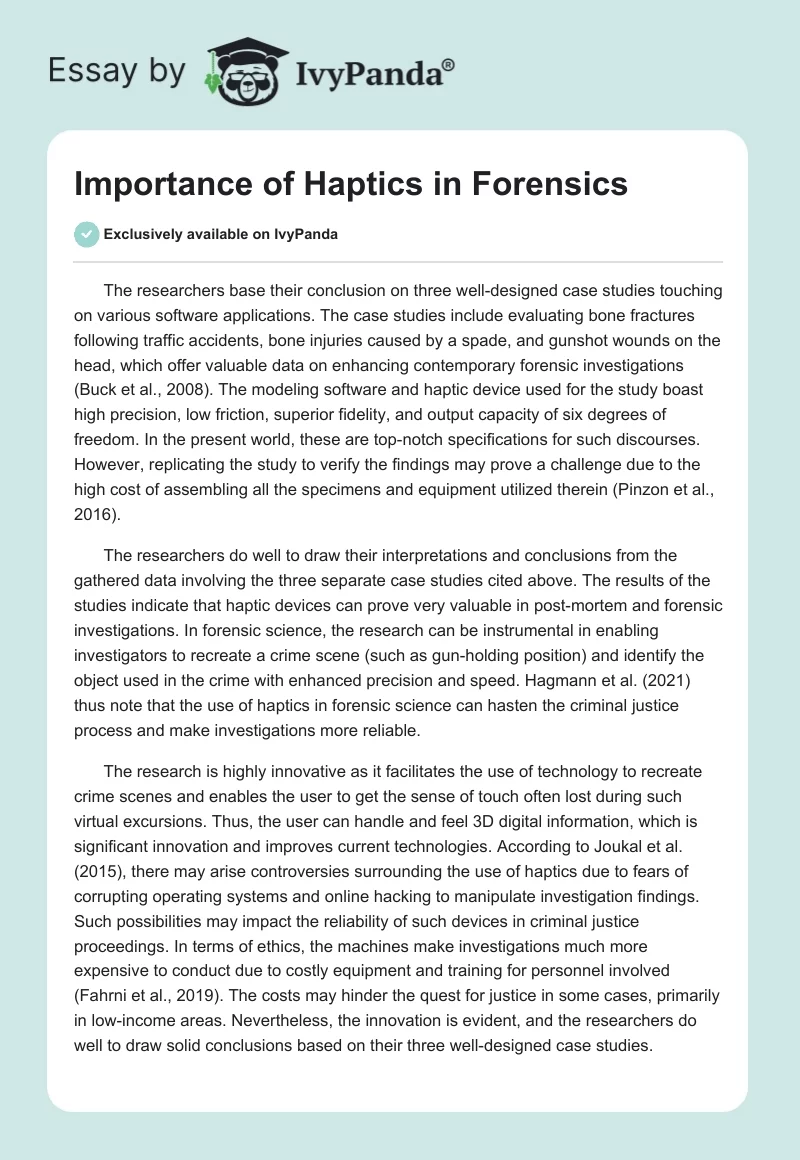 Importance of Haptics in Forensics. Page 1