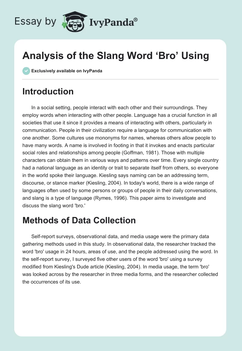 Analysis of the Slang Word ‘Bro’ Using. Page 1