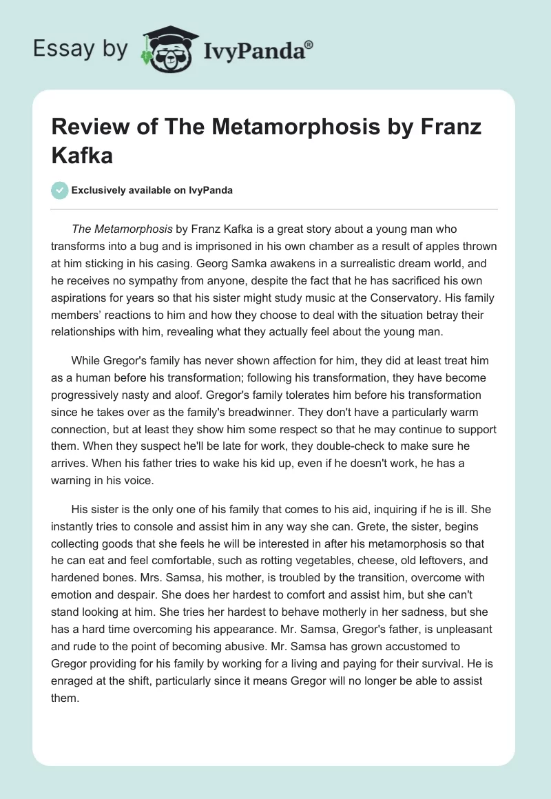 Review of "The Metamorphosis" by Franz Kafka. Page 1
