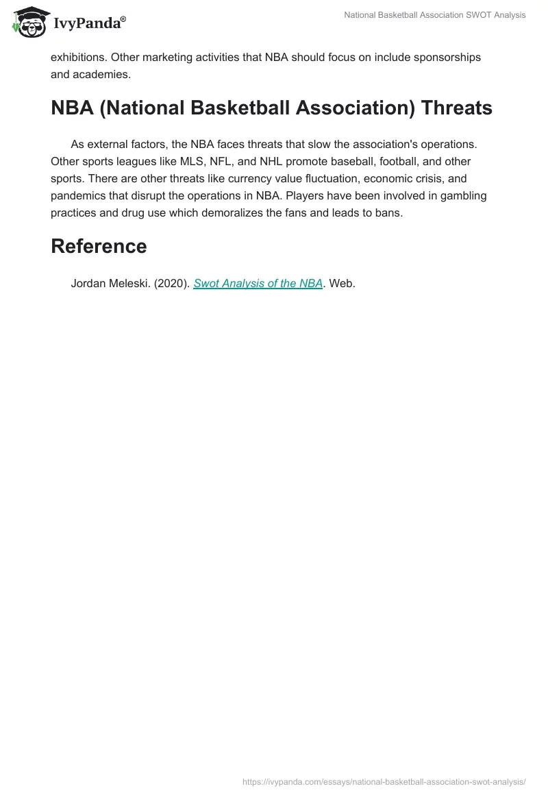 National Basketball Association SWOT Analysis. Page 2