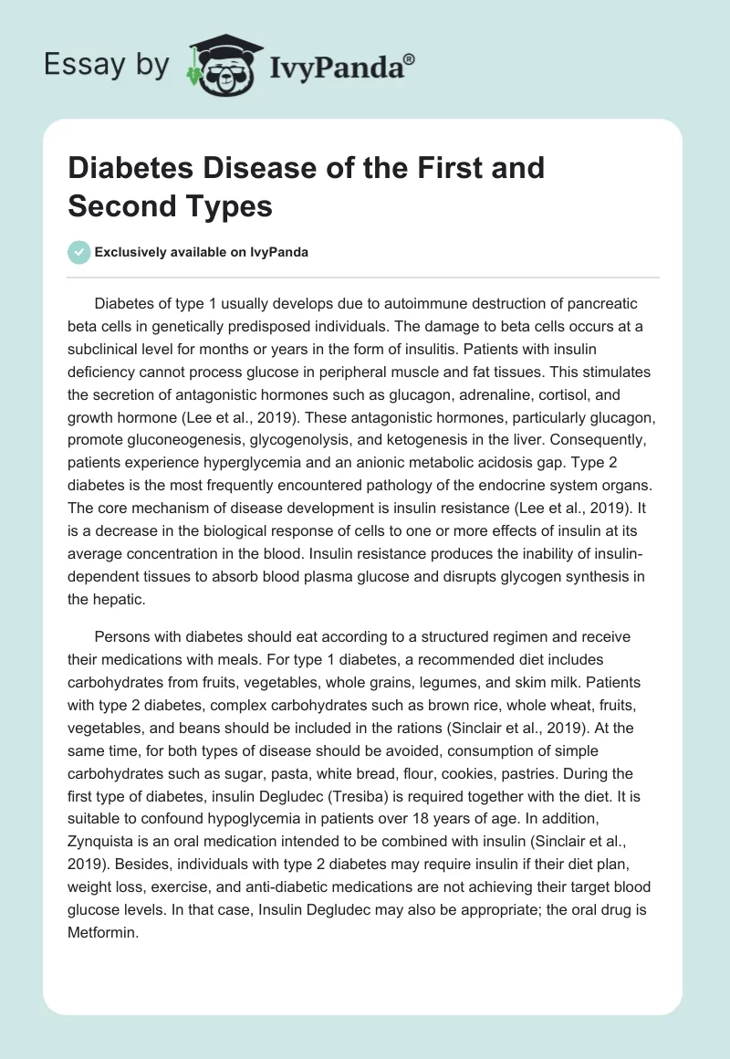 Diabetes Disease of the First and Second Types. Page 1