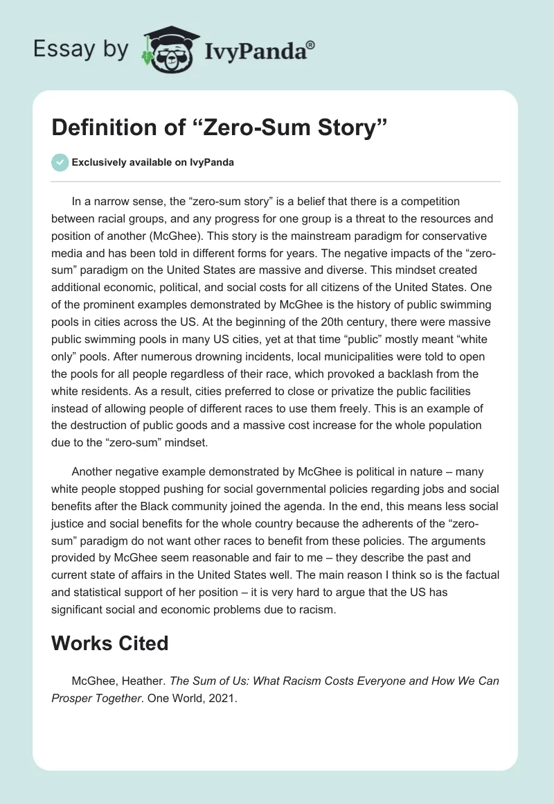 Definition of “Zero-Sum Story”. Page 1