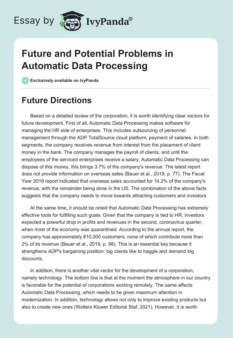 Future and Potential Problems in Automatic Data Processing. Page 1
