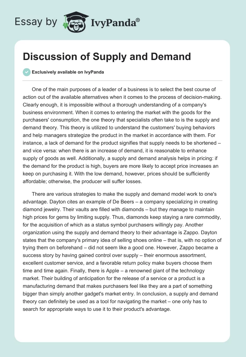 Discussion of Supply and Demand. Page 1