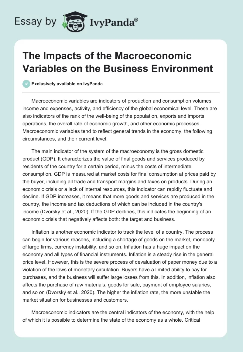 The Impacts of the Macroeconomic Variables on the Business Environment. Page 1