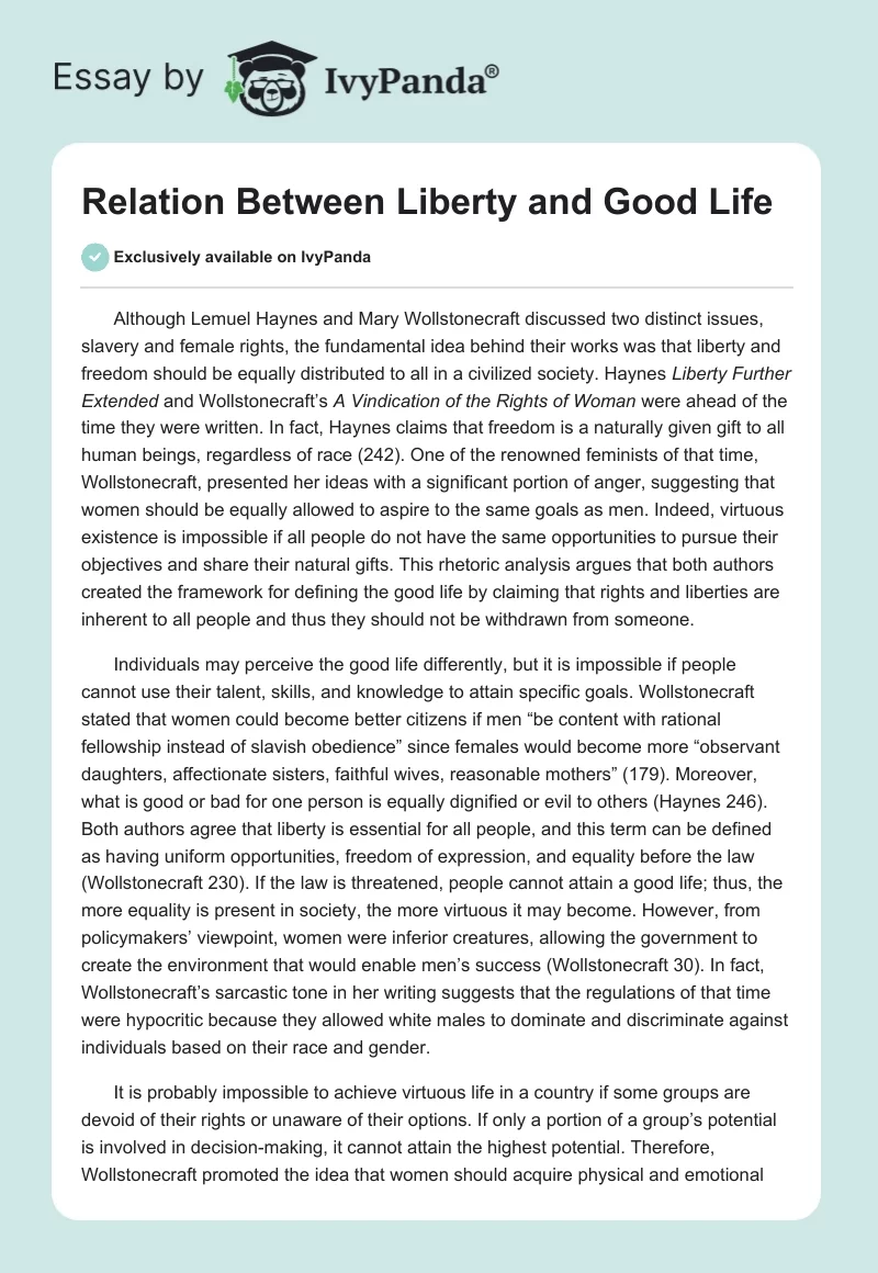 Relation Between Liberty and Good Life. Page 1