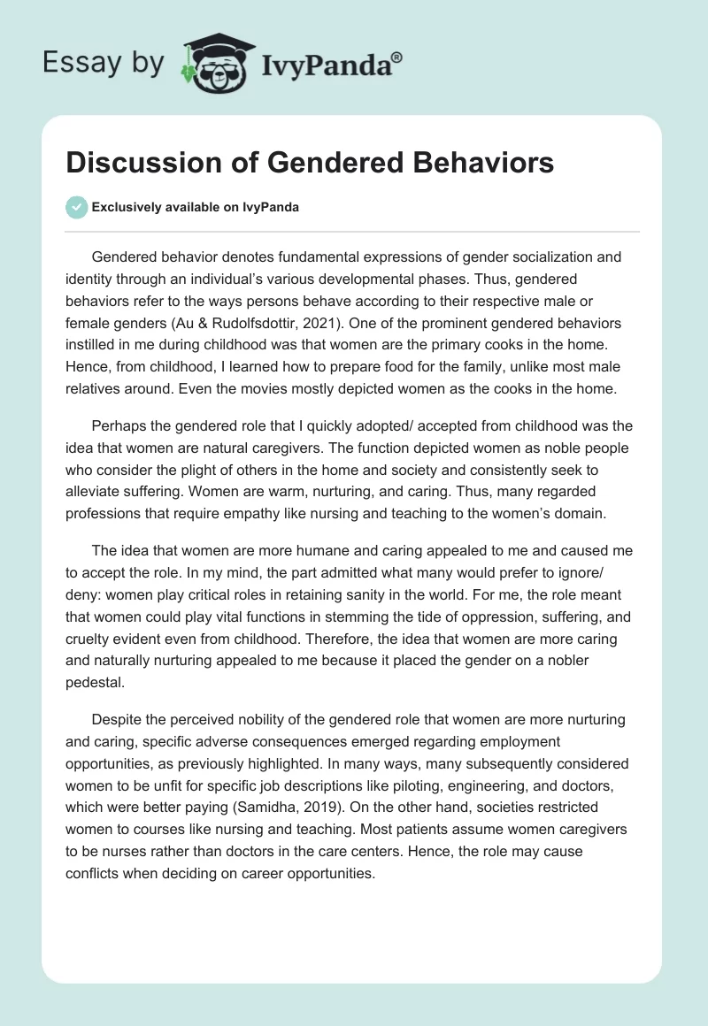 Discussion of Gendered Behaviors. Page 1