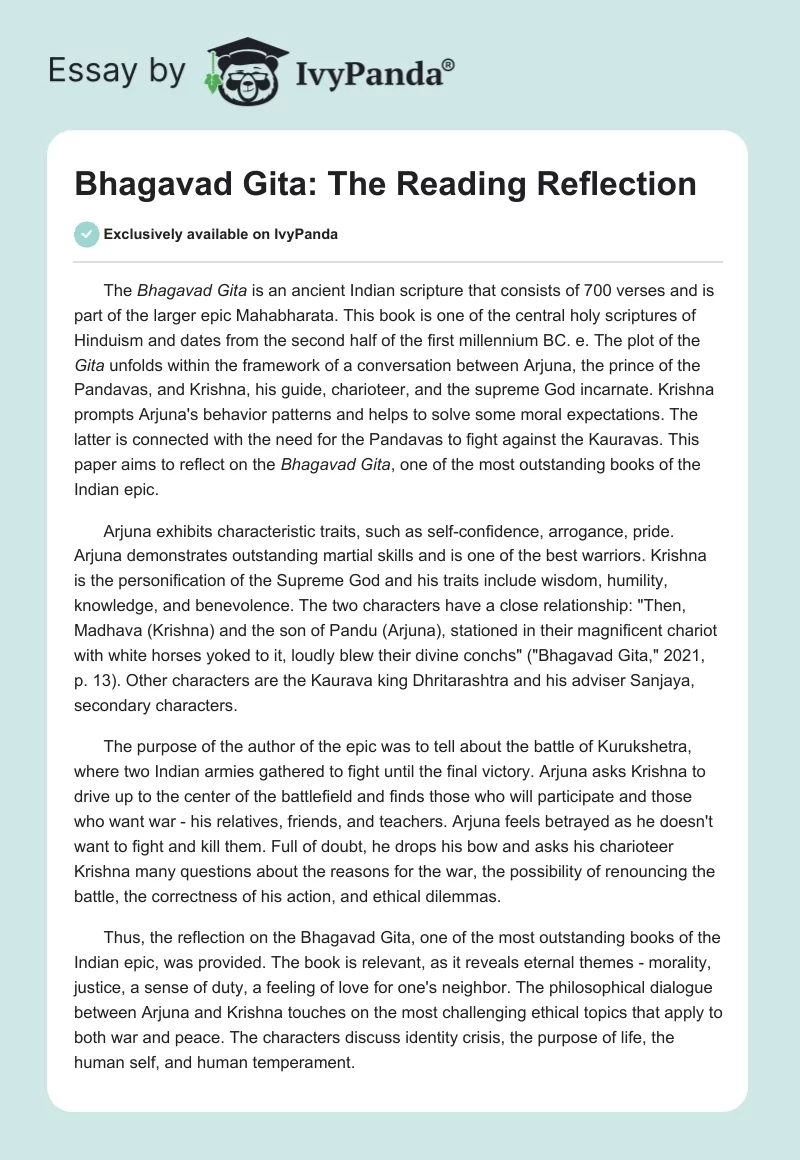 "Bhagavad Gita": The Reading Reflection. Page 1