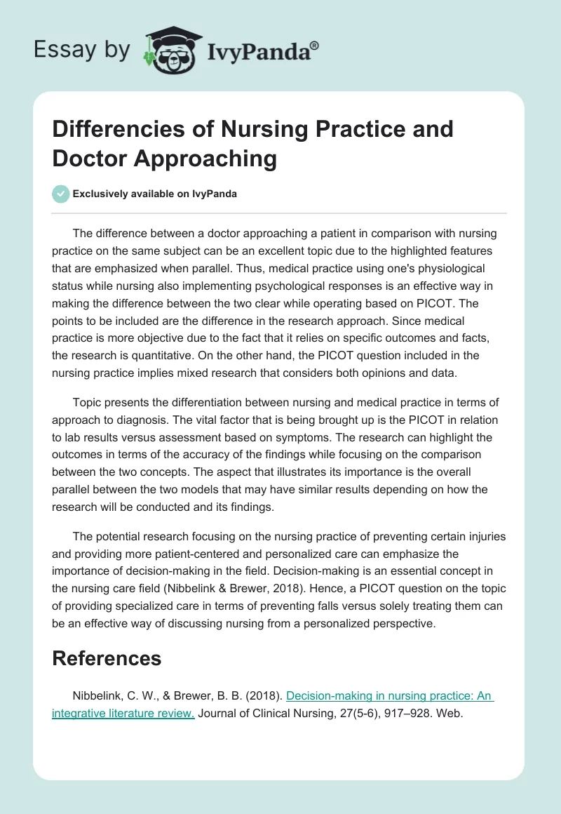 Differencies of Nursing Practice and Doctor Approaching. Page 1