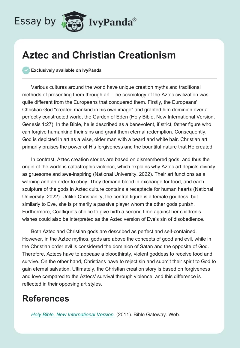 Aztec and Christian Creationism. Page 1