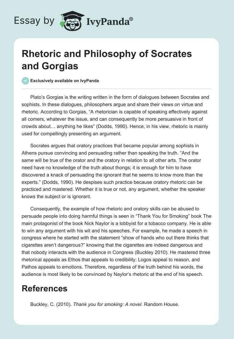 Rhetoric and Philosophy of Socrates and Gorgias. Page 1