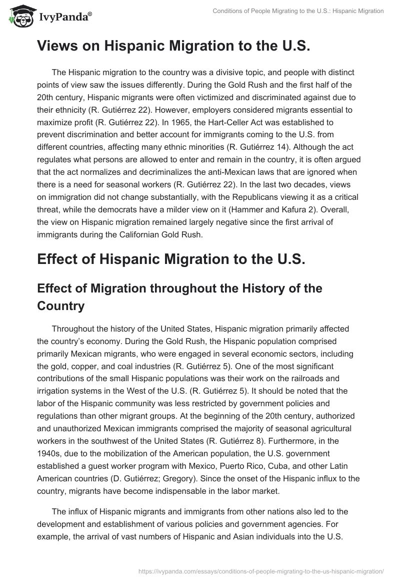 Conditions of People Migrating to the U.S.: Hispanic Migration. Page 3