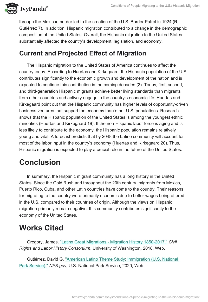Conditions of People Migrating to the U.S.: Hispanic Migration. Page 4