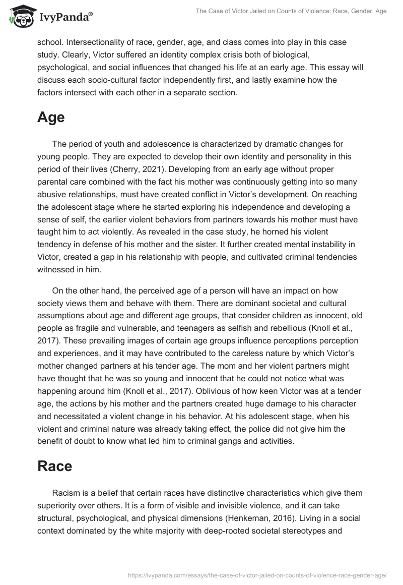 The Case of Victor Jailed on Counts of Violence: Race, Gender, Age. Page 2