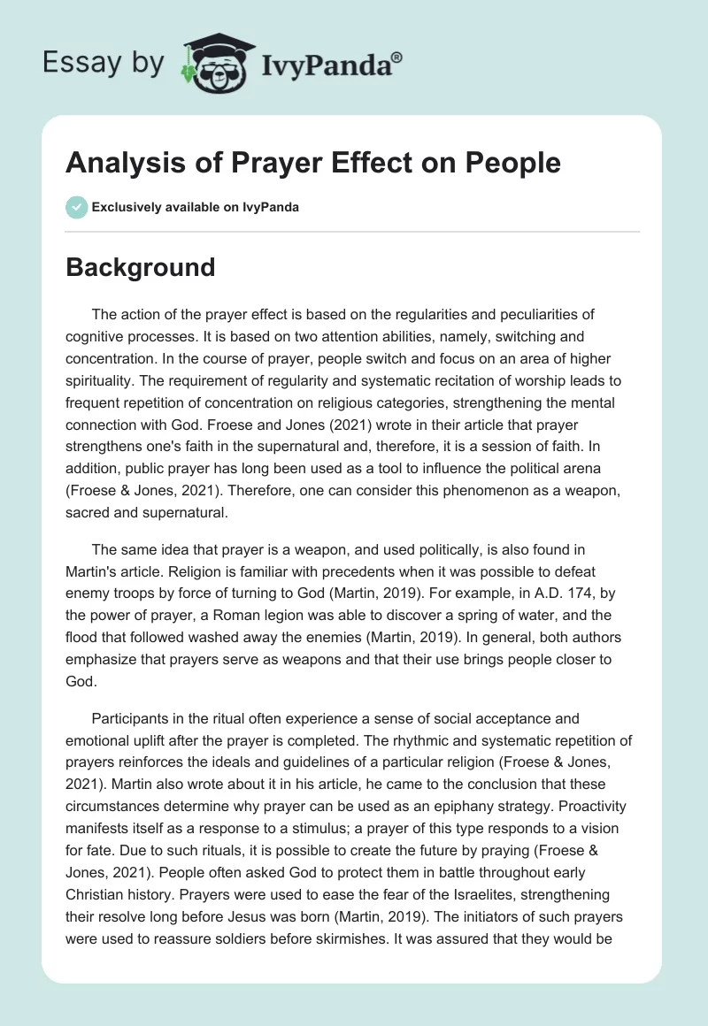 Analysis of Prayer Effect on People. Page 1