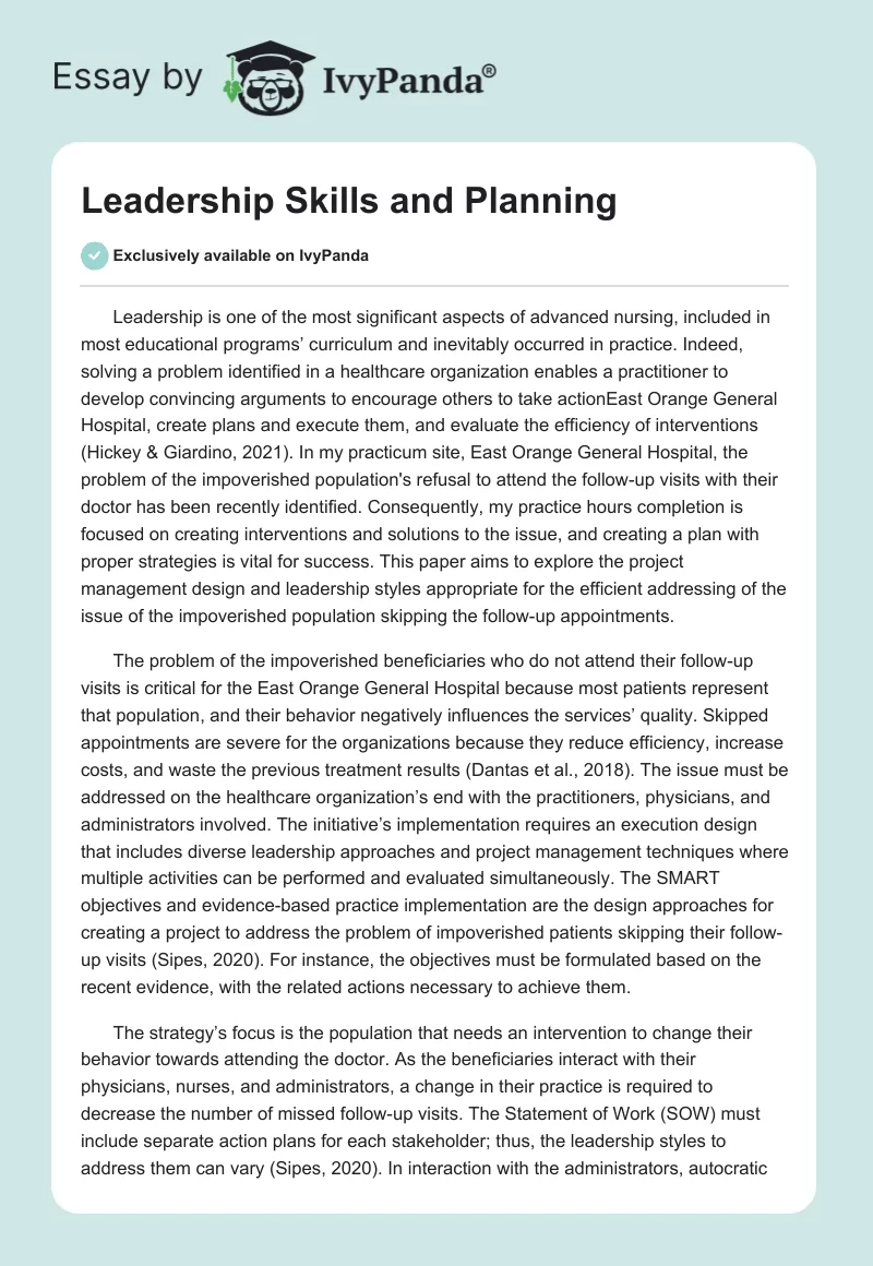 Leadership Skills and Planning. Page 1
