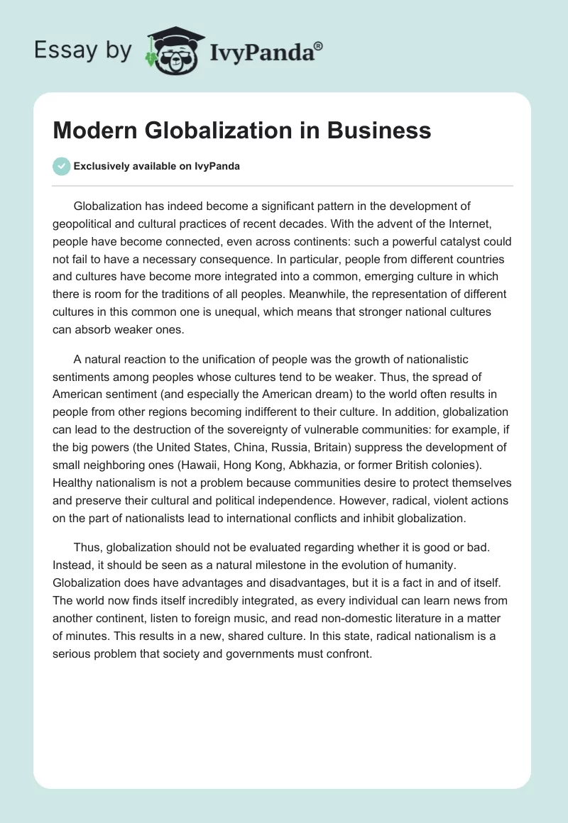 Modern Globalization in Business. Page 1