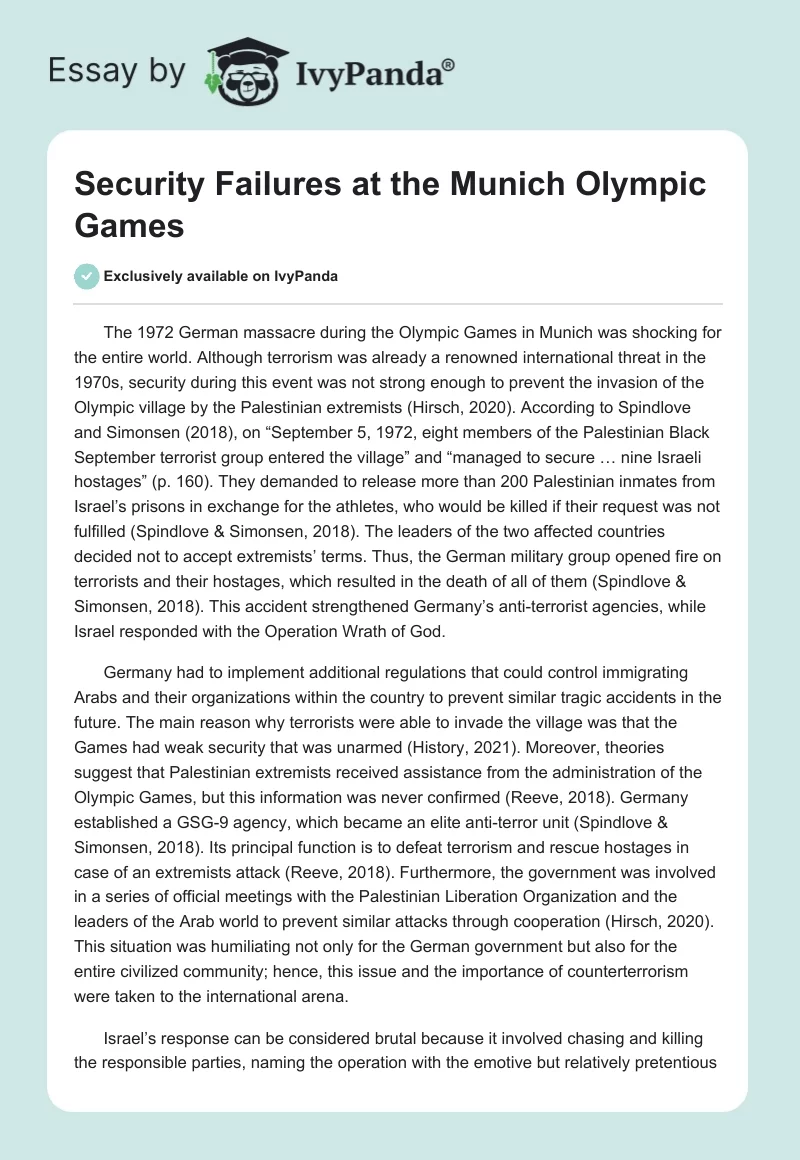 Security Failures at the Munich Olympic Games. Page 1