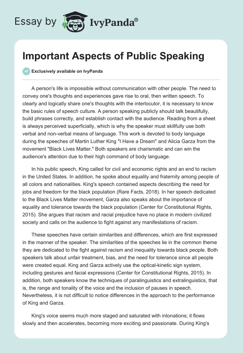 Important Aspects of Public Speaking. Page 1