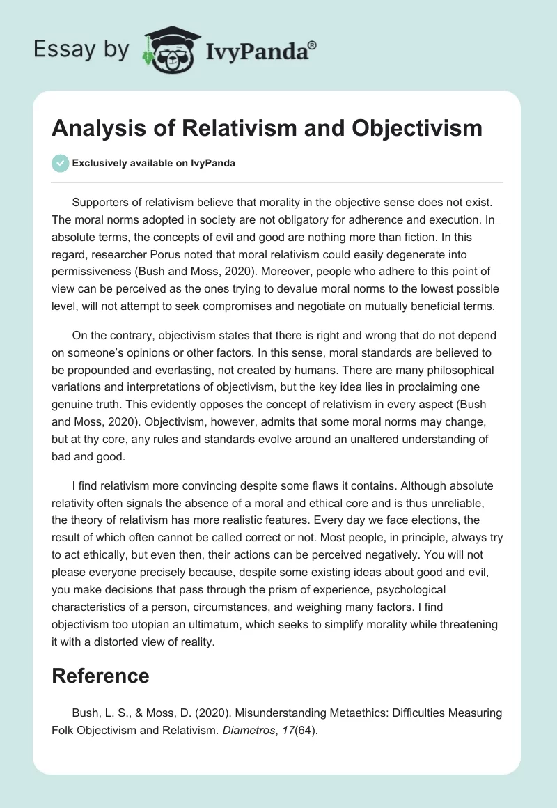 Analysis of Relativism and Objectivism. Page 1