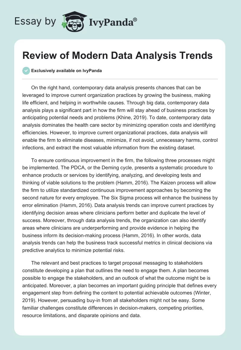 Review of Modern Data Analysis Trends. Page 1
