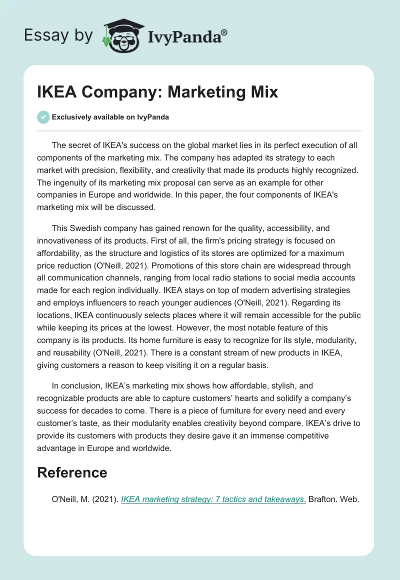 IKEA Company: Marketing Mix. Page 1