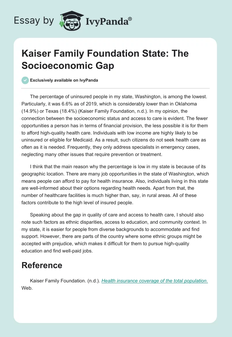 Kaiser Family Foundation State: The Socioeconomic Gap. Page 1