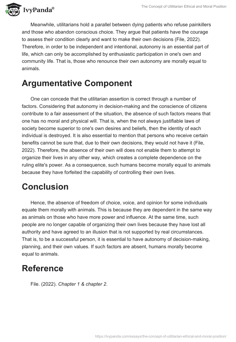 The Concept of Utilitarian Ethical and Moral Position. Page 2