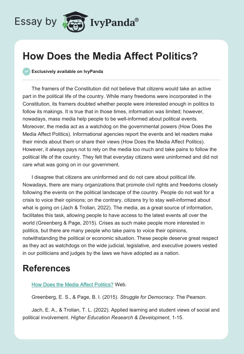 How Does the Media Affect Politics?. Page 1