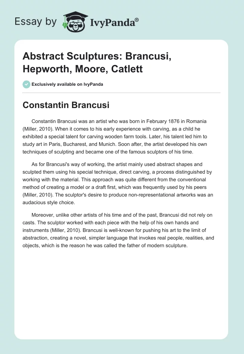Abstract Sculptures: Brancusi, Hepworth, Moore, Catlett. Page 1