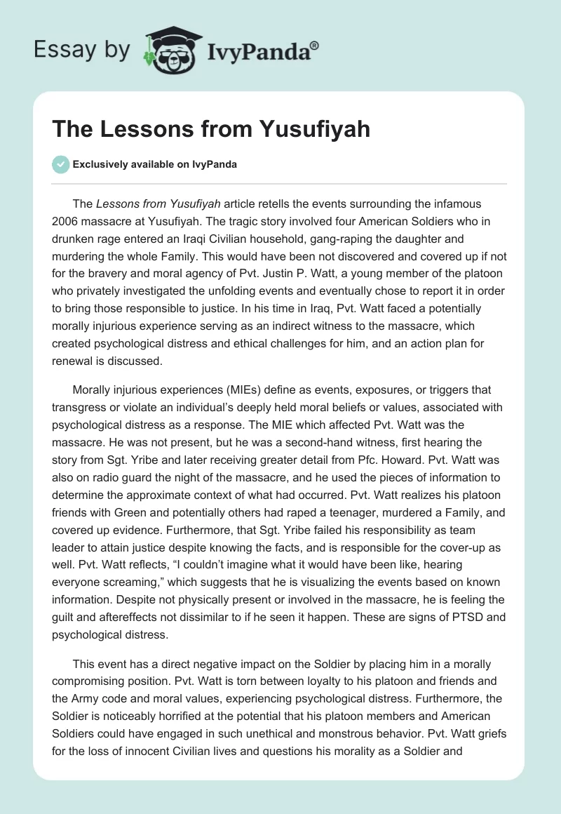 The Lessons from Yusufiyah. Page 1
