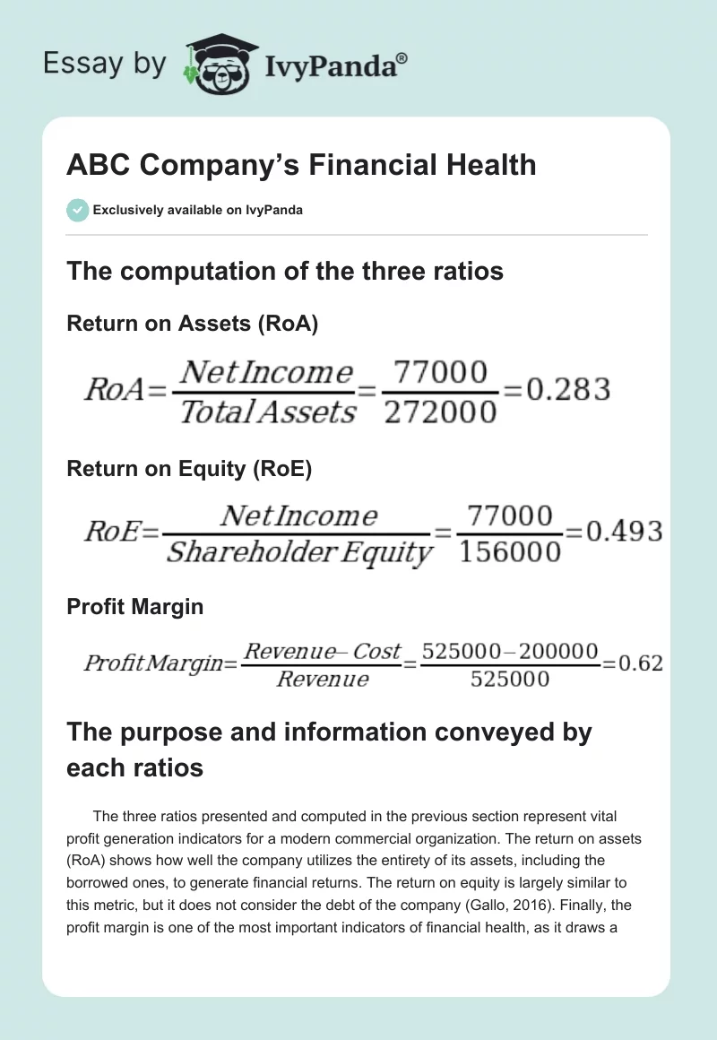 ABC Company’s Financial Health. Page 1