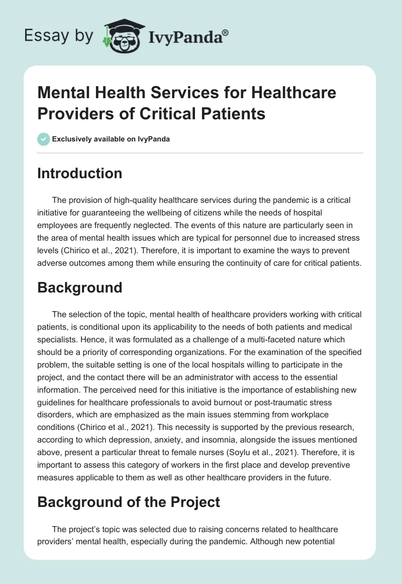 Mental Health Services for Healthcare Providers of Critical Patients. Page 1