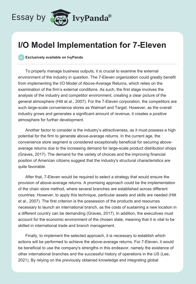 I/O Model Implementation for 7-Eleven. Page 1